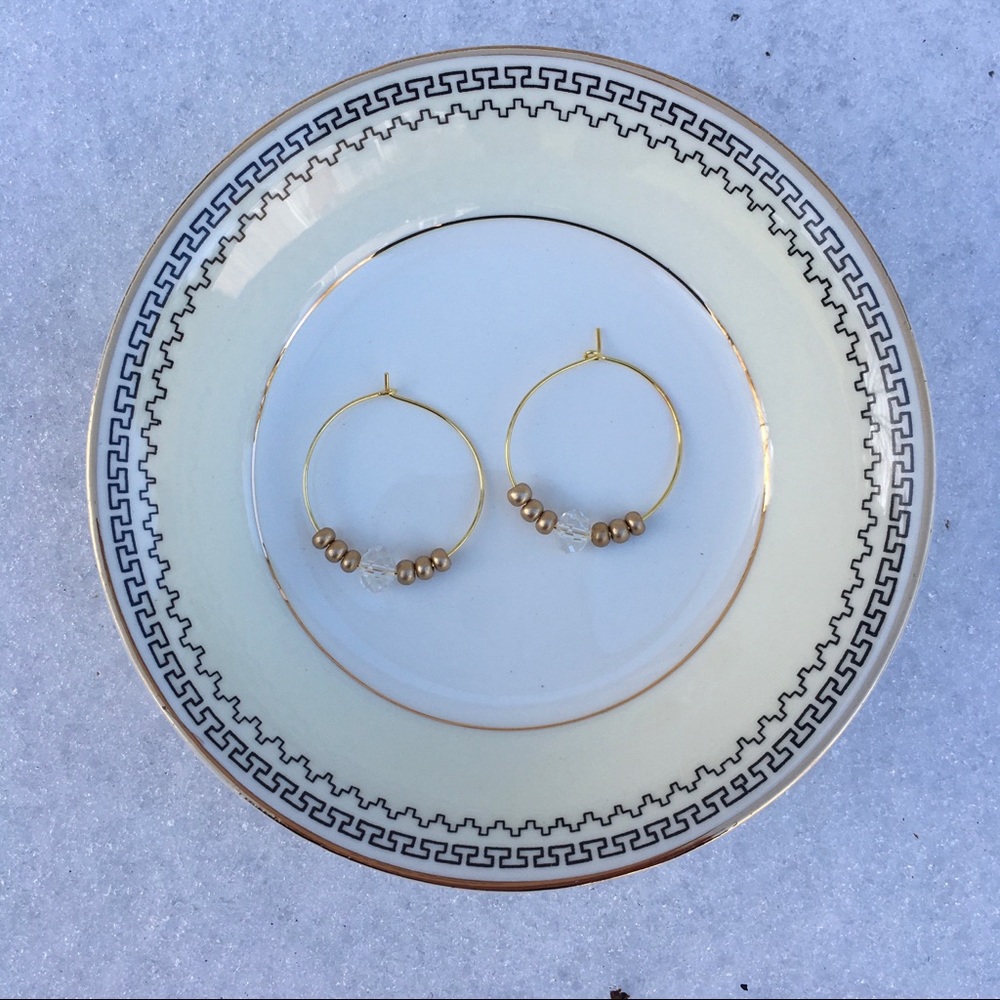 Gold Beaded Hoops - Picture 1 of 1